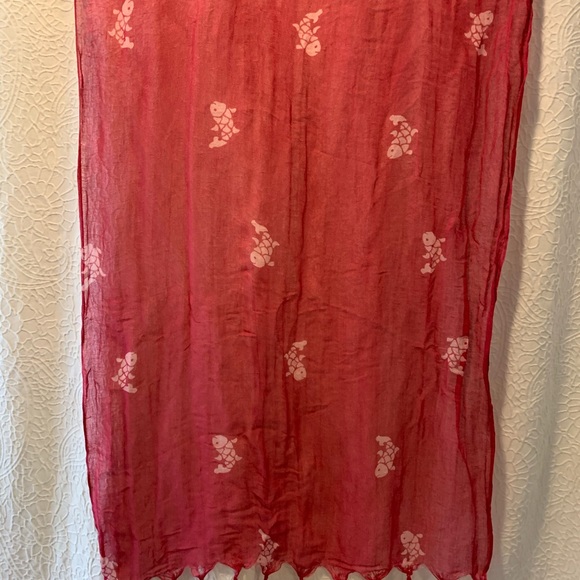 coldwater creek gauze fish block print scarf - Picture 3 of 5
